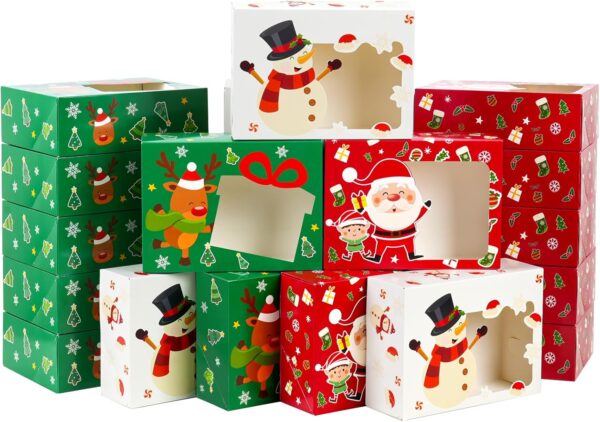 Moretoes 24pcs 8.25x6x2.75in Christmas Bakery Cookie Boxes